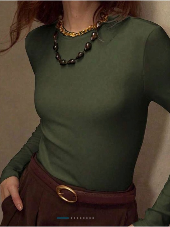 MOTF Tops - MOTF Olive Green Fitted Long Sleeve Crewneck